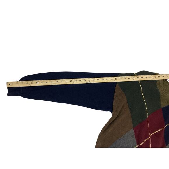 Vintage 90s Nautica Green Blue Mens L Argyle Knit Grandpacore Preppy Sweater - Picture 7 of 8